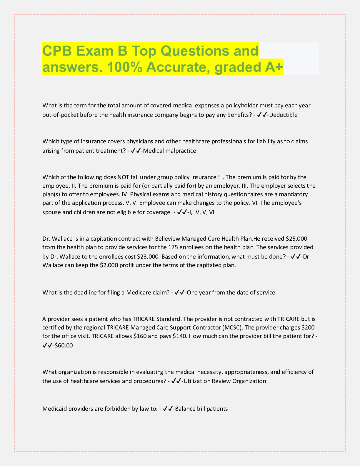 Preview image for CPB Exam B Top Questions and  answers. 100% Accurate, graded A+